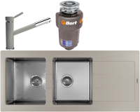 Комплект Мойка Florentina Комби 1160 грей + Смеситель Фита FL грей + Измельчитель Bort Titan Max Power