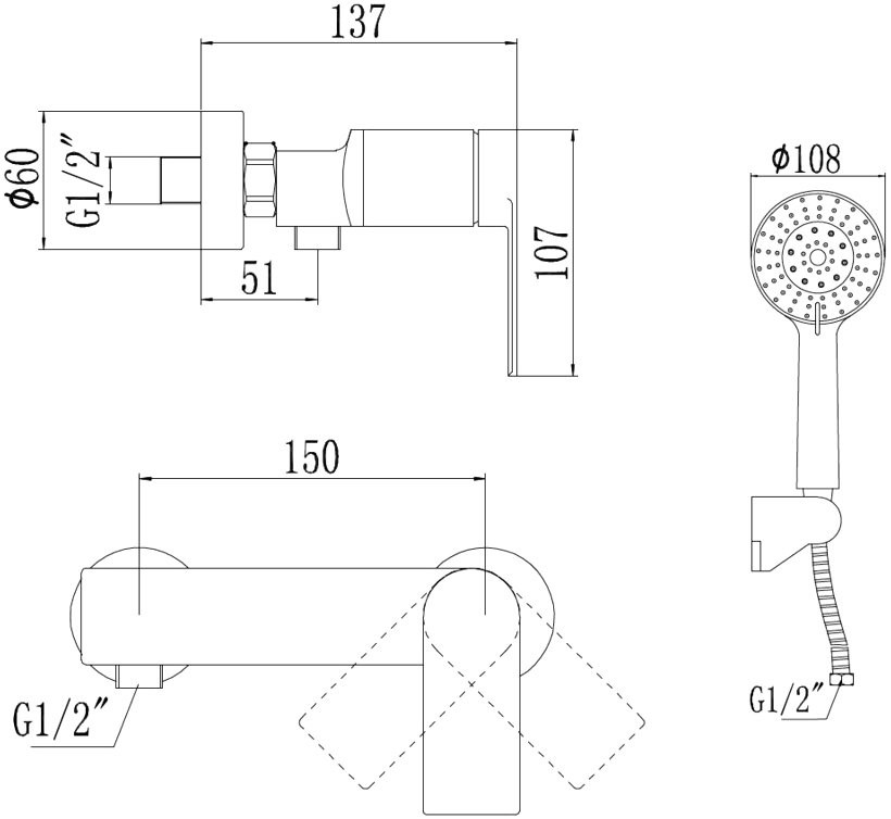 Смеситель для душа Savol S-601815