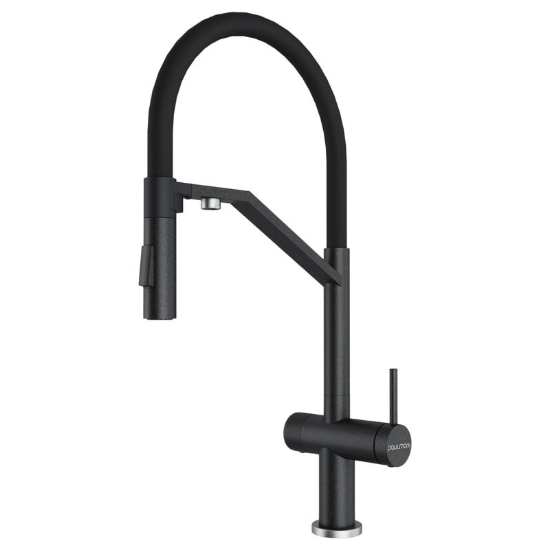 Смеситель для кухни Paulmark Zender Ze213155-BLM с гибким изливом, черный