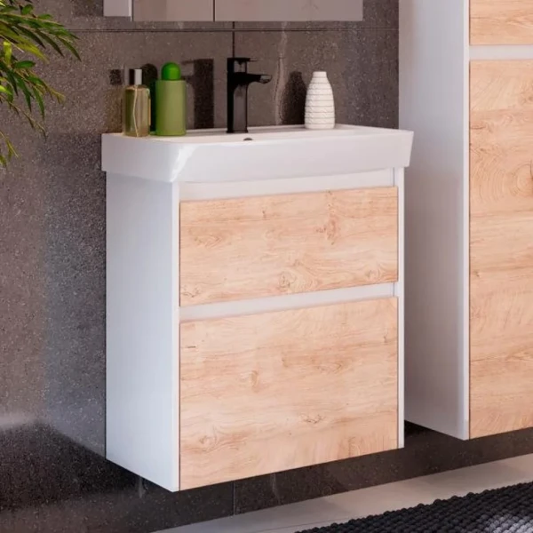 Тумба под раковину Lemark Combi 60 дуб кантри, белая глянцевая