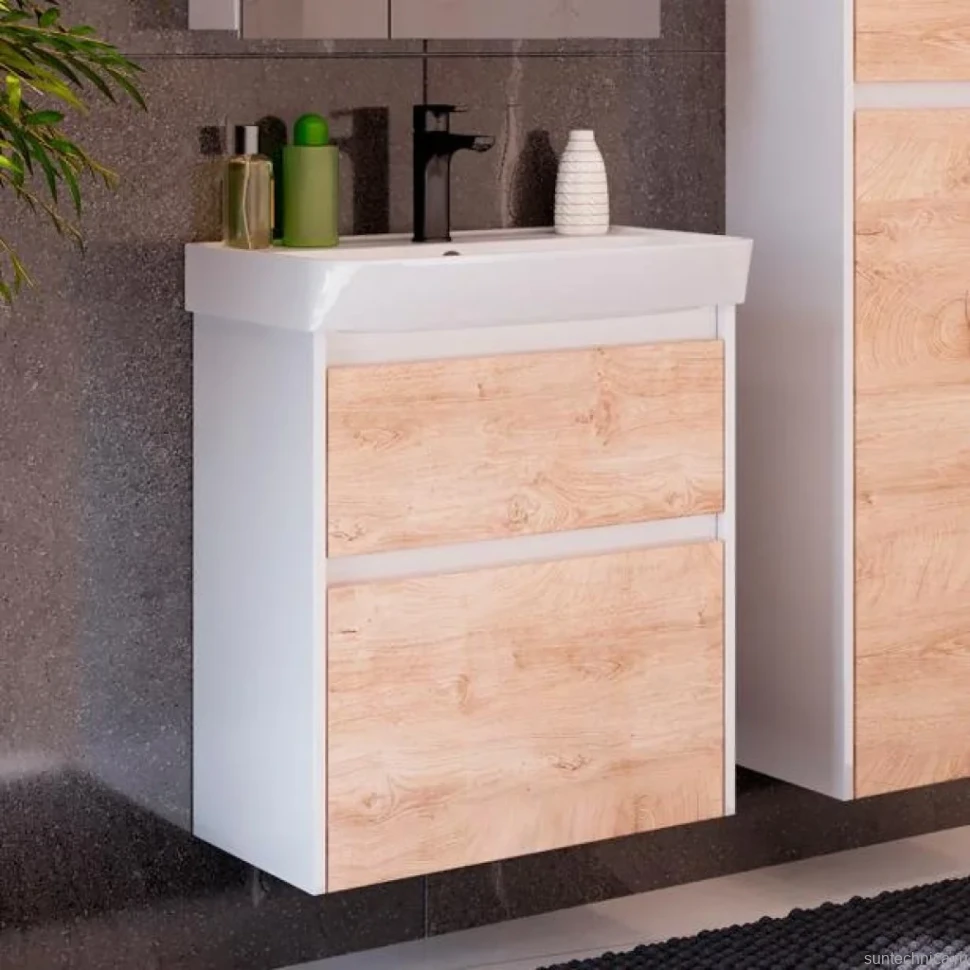 Тумба под раковину Lemark Combi 60 дуб кантри, белая глянцевая
