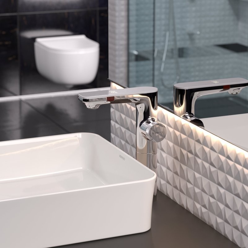 Термостатический смеситель Berges Morans 076003 цифровая индикация температуры воды, хром