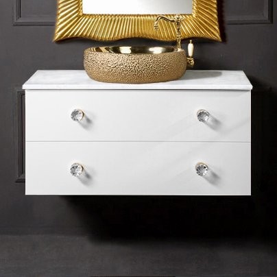 Тумба с раковиной Armadi Art NeoArt 100 белая с ручками Crystal золото