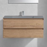 Тумба с раковиной Vincea Luka 100, 2 ящика, натуральный дуб, с серой раковиной