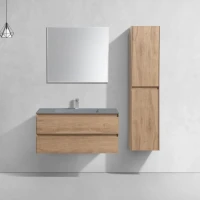 Тумба с раковиной Vincea Luka 100, 2 ящика, натуральный дуб, с серой раковиной