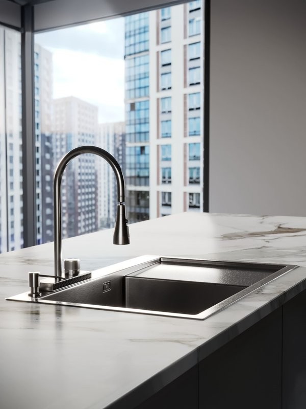 Мойка кухонная РМС MRK-7851BL-L c дозатором, графит