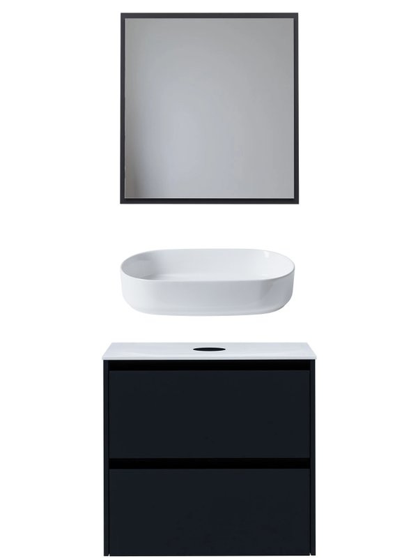 Мебель для ванной комнаты Allen Brau Activity 70 с подсветкой, матовый антрацит, черный браш, столешница белая, раковина Fantasy Oval 55, белая