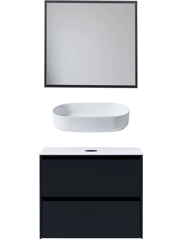 Мебель для ванной комнаты Allen Brau Activity 80 с подсветкой, матовый антрацит, черный браш, столешница белая, раковина Fantasy Oval 55, белая