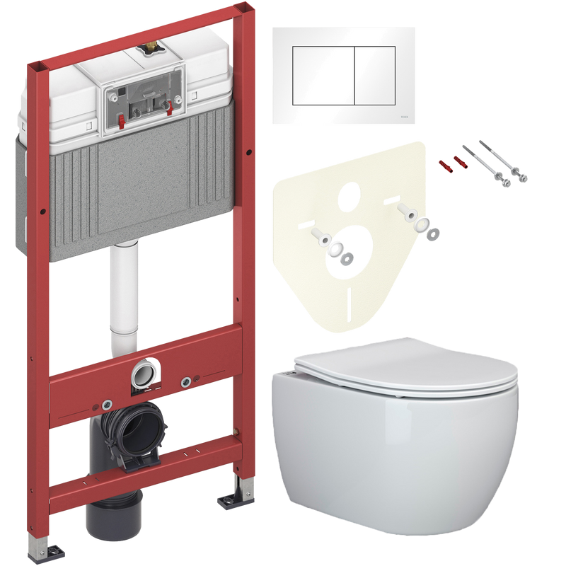 Комплект Унитаз подвесной Ceramicanova Play CN3001 с микролифтом, безободковый + Инсталляция TECE Base 9400413 4 в 1 с кнопкой смыва