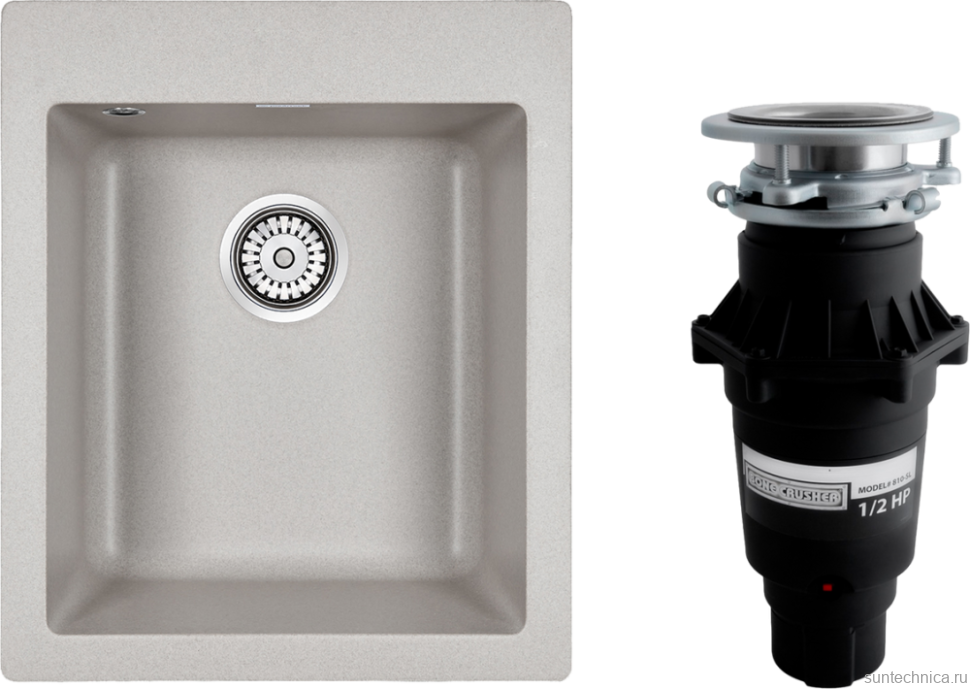 Комплект Мойка Paulmark Kante 40 PM104249-GR серый + Измельчитель Bone Crusher BC 810-SL Slim Line