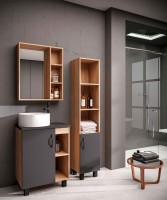 Тумба с раковиной Grossman Флай 60 со столешницей, дуб сонома, серая