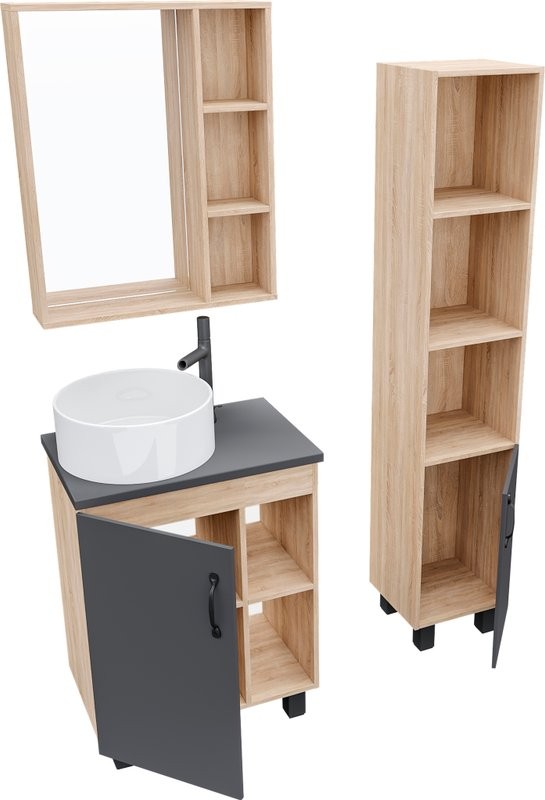 Тумба с раковиной Grossman Флай 60 со столешницей, дуб сонома, серая