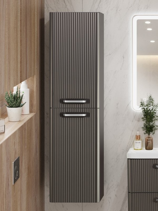 Шкаф-пенал для ванной BelBagno Due 40 подвесной, ручки хром полированный, оружейная сталь