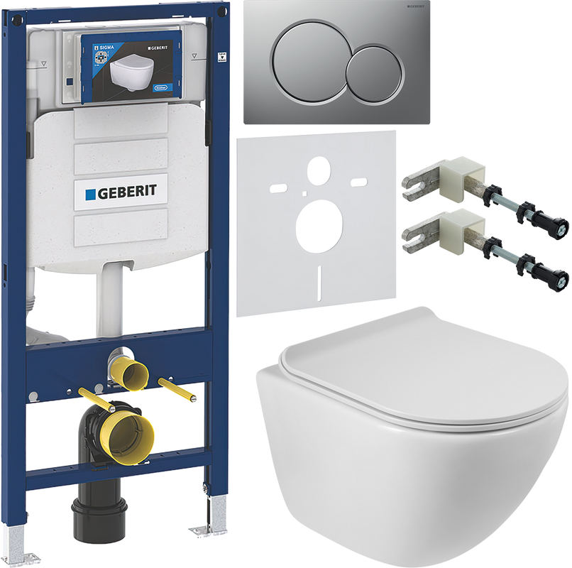 Комплект Унитаз подвесной BelBagno Amanda BB051CHR безободковый + Крышка BB901SC с микролифтом + Инсталляция Geberit Duofix UP 320 111.300.00.5 + Кнопка Sigma 01 115.770.JQ.5 лакированная, матовый хром + Крепления 111.815.00.1 к стене + Звукоизоляция
