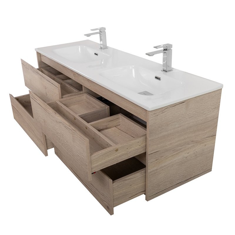 Мебель для ванной комнаты BelBagno Kraft 120 для двоих, 4 ящика, rovere galifax bianco
