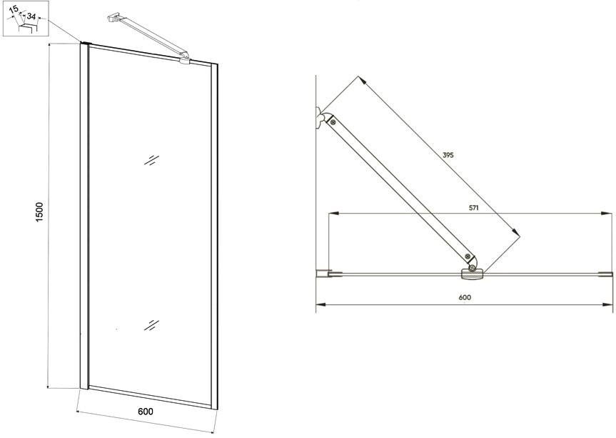 Шторка на ванну Veconi Palau PL85B-60-01-C8 60 см, профиль черный