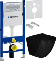 Комплект Унитаз подвесной Grossman GR-4411 black S безободковый + Инсталляция Geberit Duofix Delta 458.149.21.1 с кнопкой смыва, хром + Звукоизоляция
