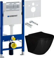 Комплект Унитаз подвесной Grossman GR-4411 black S безободковый + Инсталляция Geberit Duofix Delta 458.149.21.1 с кнопкой смыва, хром + Звукоизоляция