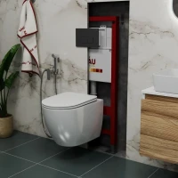 Комплект Унитаз подвесной Bauedge Bau Dream безободковый, с микролифтом + Инсталляция Bau Pro + Кнопка Hotel, черная матовая