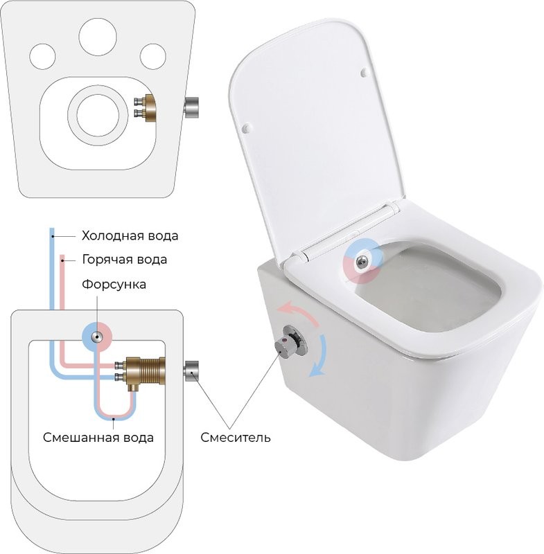 Комплект  Унитаз подвесной BelBagno Due BB3103CHR-BS/SC с микролифтом, со смесителем и функцией биде + Система инсталляции для унитазов Grohe Rapid SL