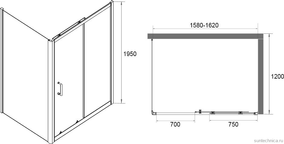 Душевой уголок RGW Passage PA-14B+120 см (158-162)х120х195, профиль черный матовый, стекло прозрачное