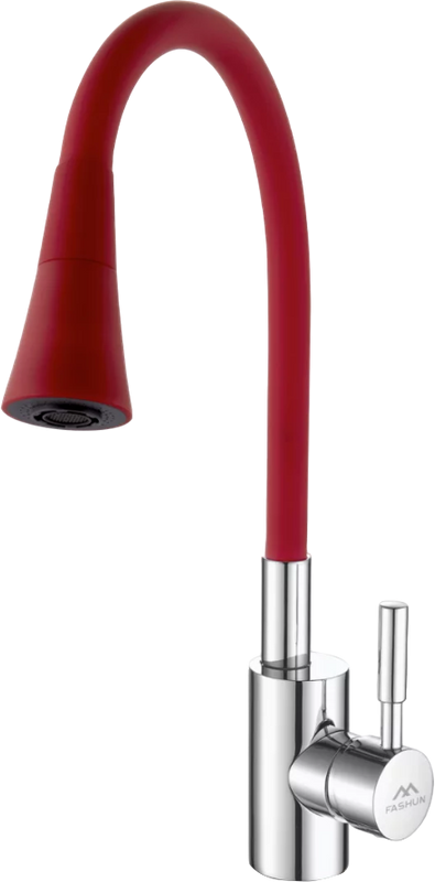 Смеситель для кухни Fashun A4053+B16 с гибким изливом, хром, красный
