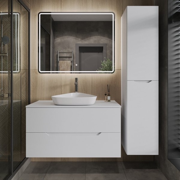 Мебель для ванной комнаты Orange Line 100 подвесная, 2 ящика, матовая белая с раковиной B07-500W