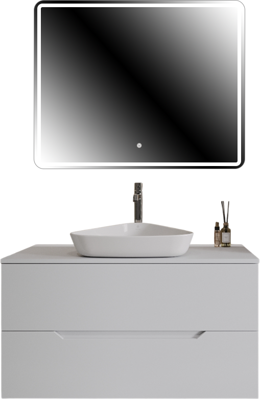 Мебель для ванной комнаты Orange Line 100 подвесная, 2 ящика, матовая белая с раковиной B07-500W