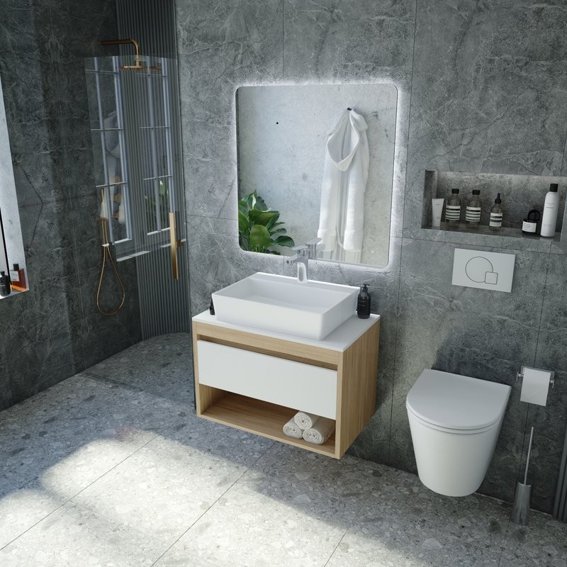 Тумба с раковиной Teymi Ritta 65 дуб эврика, матовая белая, раковина Aina 56