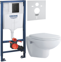 Комплект Унитаз подвесной Duravit D-code 45700900A1 безободковый + Инсталляция Grohe Solido 38811KF0 3 в 1 с кнопкой смыва + Звукоизоляция