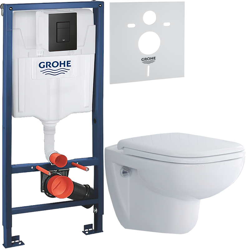 Комплект Унитаз подвесной Duravit D-code 45700900A1 безободковый + Инсталляция Grohe Solido 38811KF0 3 в 1 с кнопкой смыва + Звукоизоляция