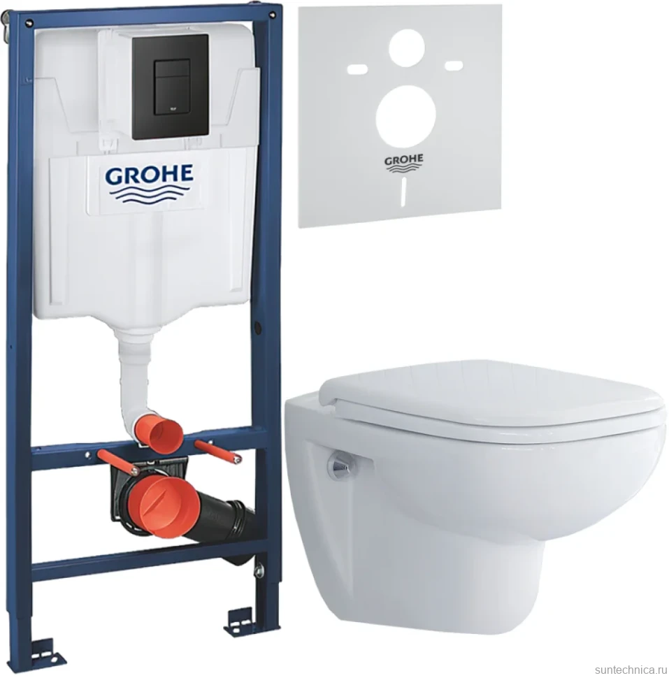 Комплект Унитаз подвесной Duravit D-code 45700900A1 безободковый + Инсталляция Grohe Solido 38811KF0 3 в 1 с кнопкой смыва + Звукоизоляция