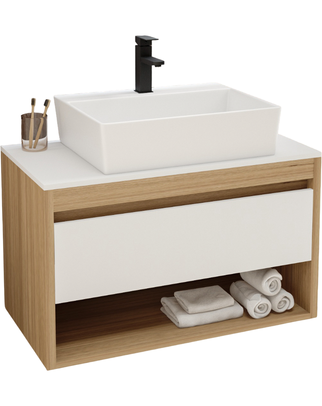 Тумба с раковиной Teymi Ritta 85 дуб эврика, матовая белая, раковина Aina 56