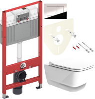 Комплект Унитаз подвесной Boheme Bello 971-W белый глянцевый + Крышка 975-W белая глянцевая + Инсталляция TECE Now 9400412 4 в 1 с кнопкой смыва