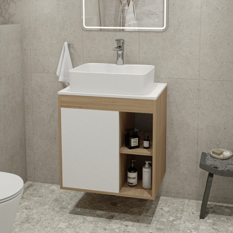 Тумба с раковиной Teymi Nura 60 дуб эврика, матовая белая, раковина Helmi S 48