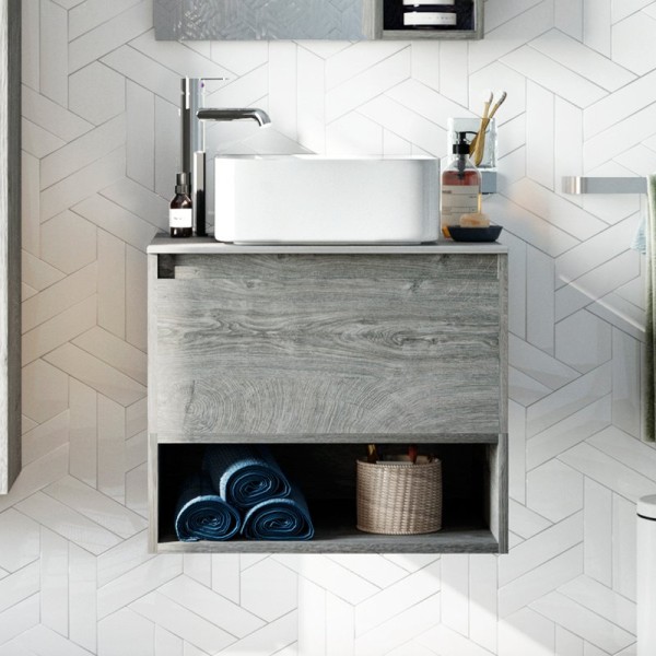Тумба под раковину со столешницей STWORKI Карлстад 60 дуб рошелье, роверелла, с отверстием для смесителя