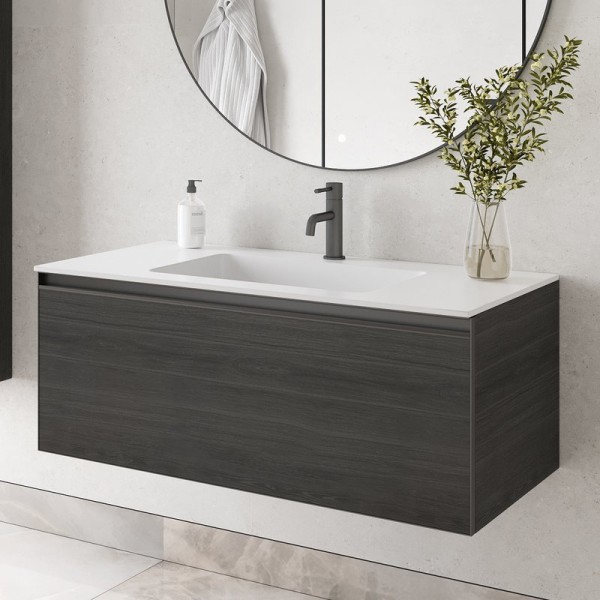 Тумба под раковину без столешницы Armadi Art Quatro 1 100 oak anthracite, профиль anthracite