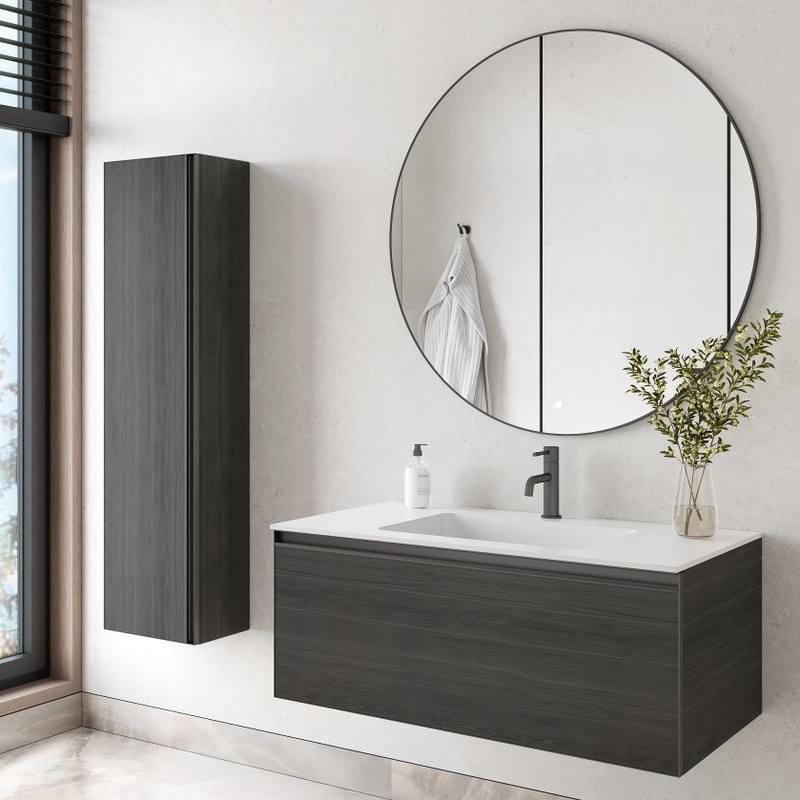 Тумба под раковину без столешницы Armadi Art Quatro 1 100 oak anthracite, профиль anthracite