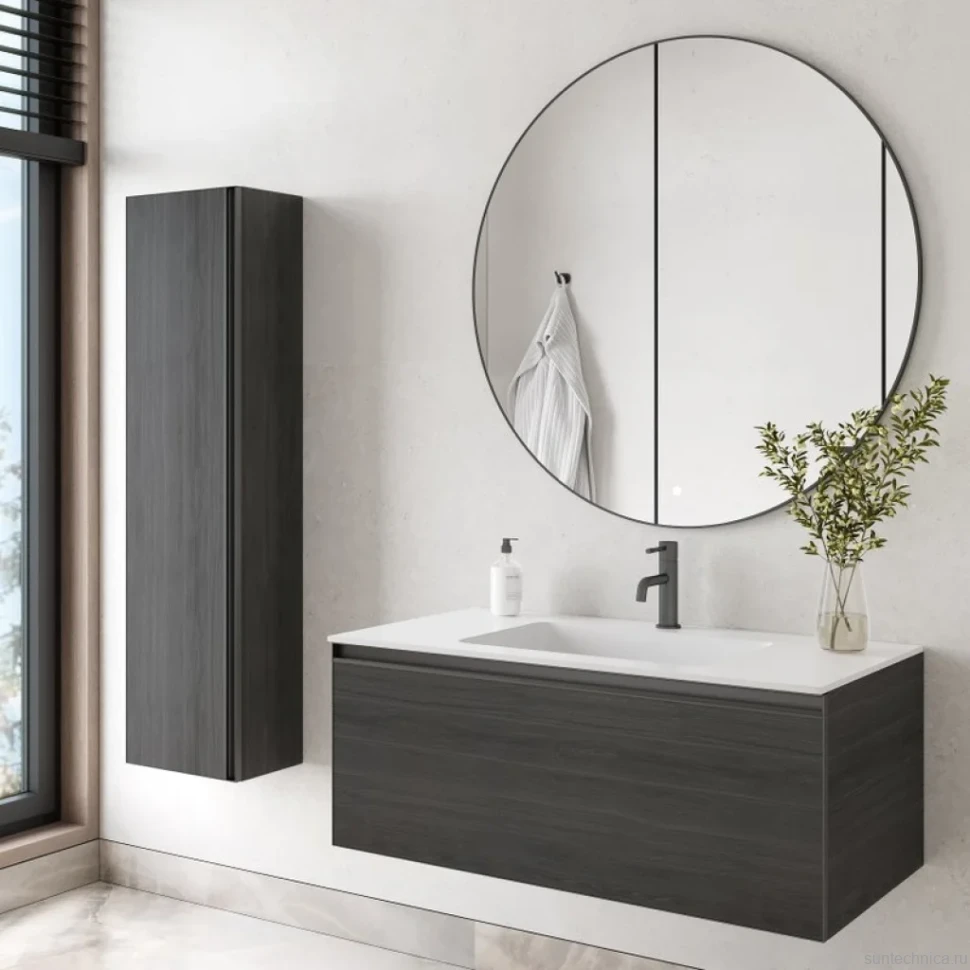 Тумба под раковину без столешницы Armadi Art Quatro 1 100 oak anthracite, профиль anthracite