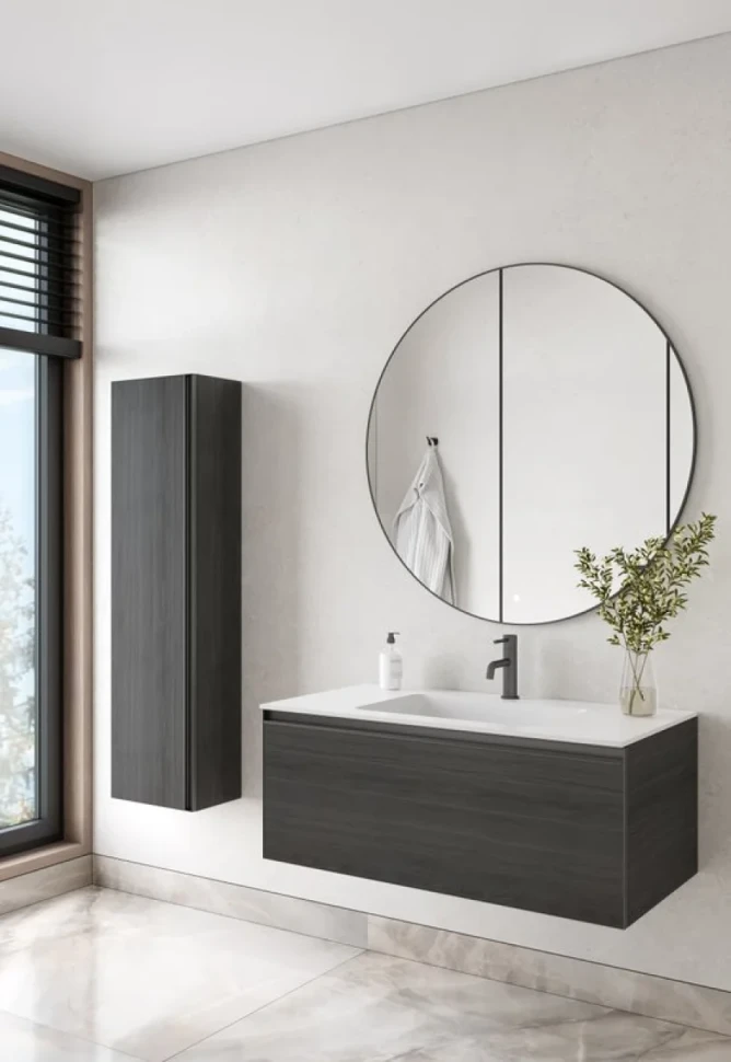 Тумба под раковину без столешницы Armadi Art Quatro 1 100 oak anthracite, профиль anthracite