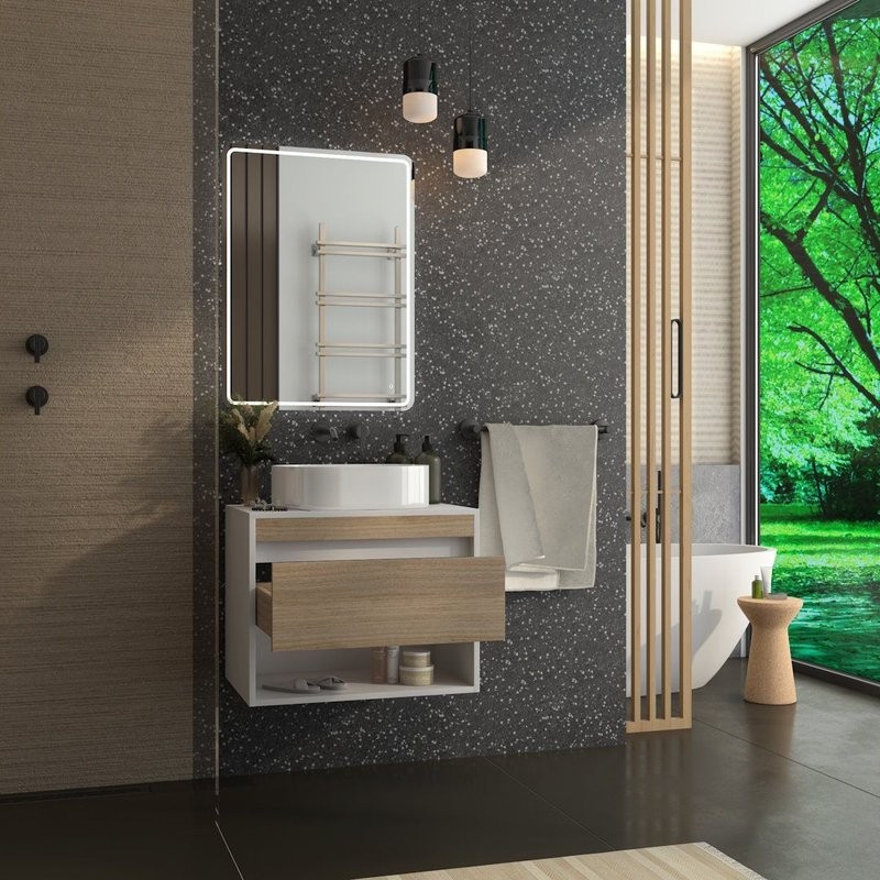 Тумба подвесная для ванной 65 см Teymi Ritta корпус белый фасад дуб T60538