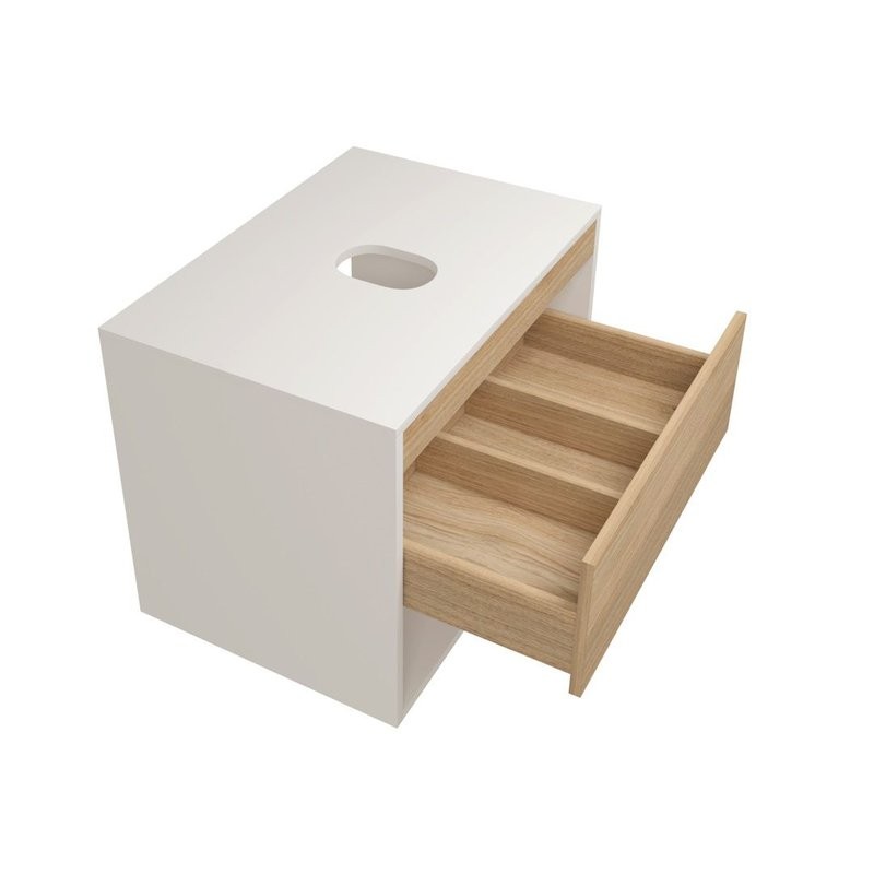 Тумба подвесная для ванной 65 см Teymi Ritta корпус белый фасад дуб T60538