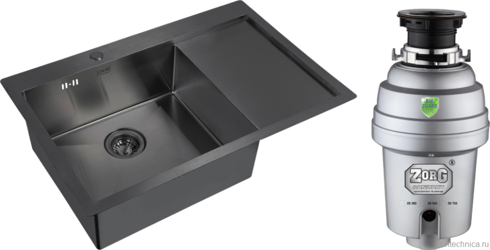 Комплект Мойка Zorg Inox PVD 7851 L grafit + Измельчитель Inox D
