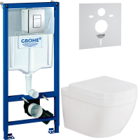 Комплект Унитаз подвесной Grohe Euro Ceramic 39206000 компактный + Крышка 39330001 с микролифтом + Инсталляция Rapid SL 38772001 3 в 1 с кнопкой смыва + Звукоизоляция