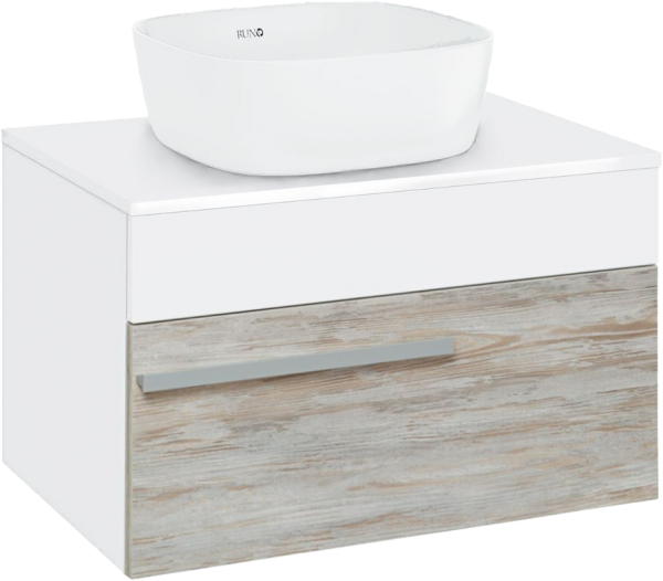 Тумба с раковиной Runo Вудлайн 65 подвесная, скандинавский дуб, раковина Bella 40