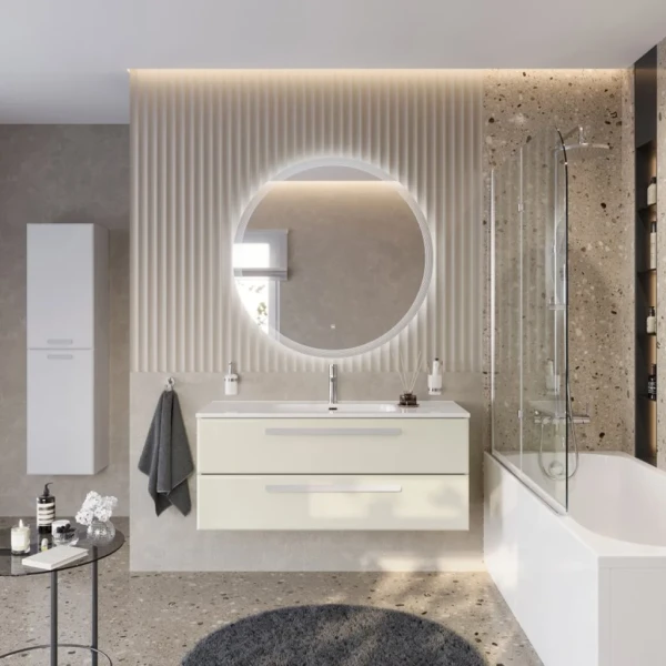 Мебель для ванной комнаты Cezares Eco Cer-N 120 брашированная альпака, раковина Duet 120, ручки сатин