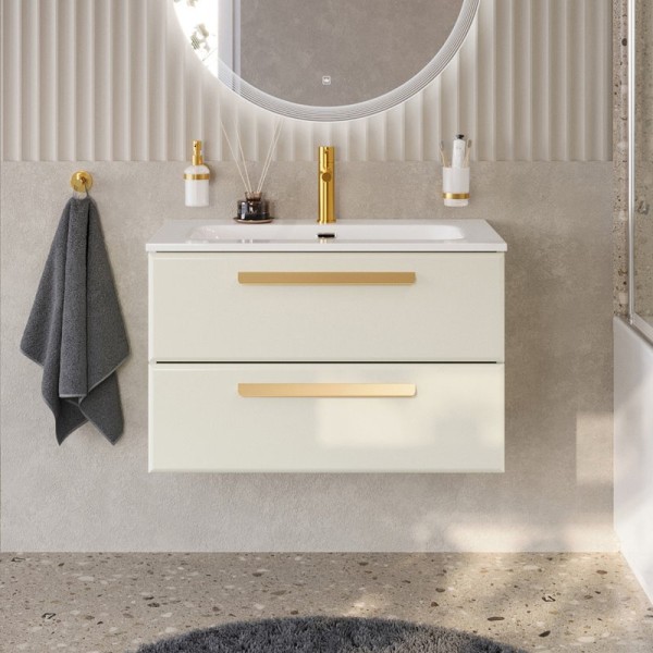 Тумба с раковиной Cezares Eco Cer-N 80 брашированная альпака, раковина Eco 80, ручки сатиновое золото