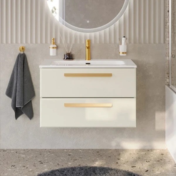 Тумба с раковиной Cezares Eco Cer-N 80 брашированная альпака, раковина Eco 80, ручки сатиновое золото