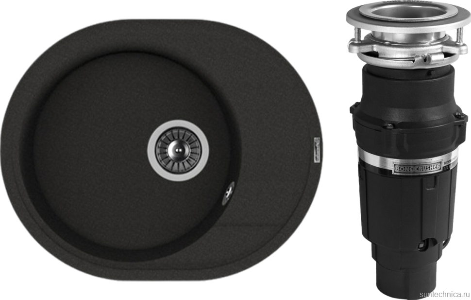 Комплект Мойка Florentina Родос 580 черный + Измельчитель Bone Crusher BC 610-AS