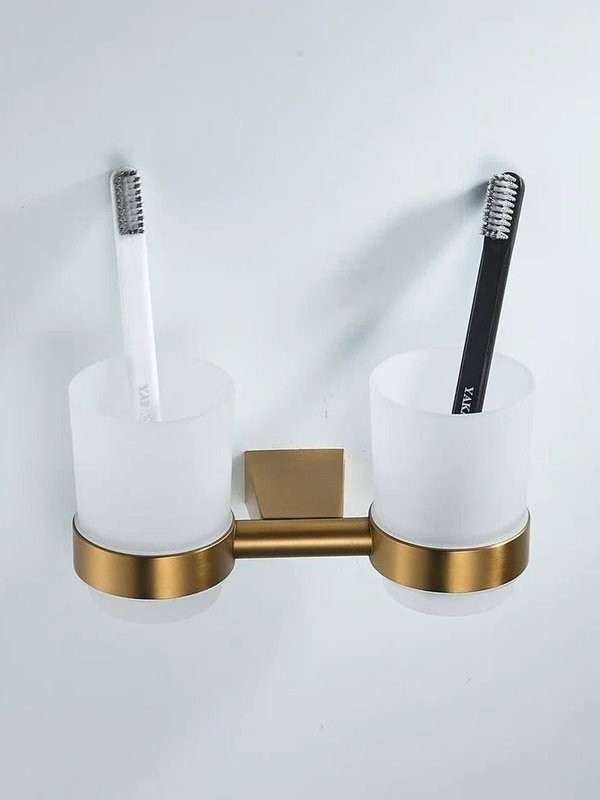 Стакан для зубных щеток / стакан для ванной комнаты двойной Shevanik SG5722G, золотой сатин